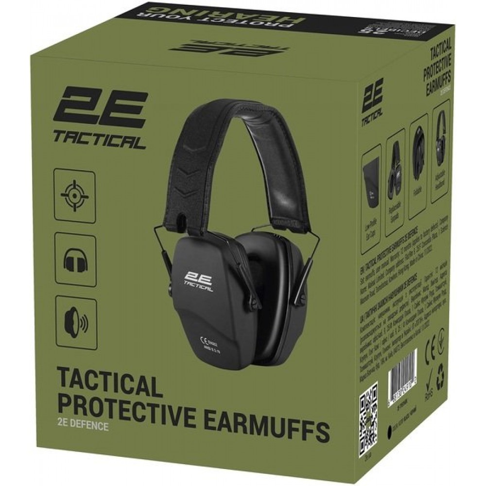 Тактичні захисні навушники 2E Defence Black NRR: 25 dB, пасивні